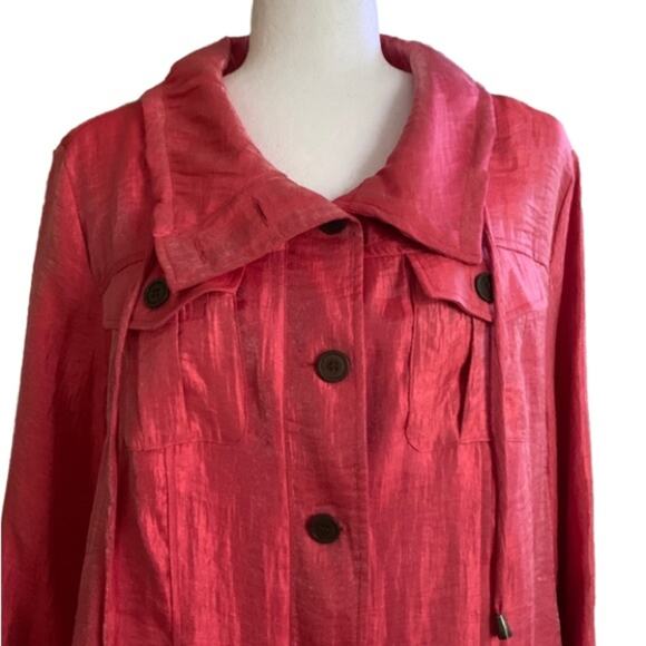 Elementz Blouse Jacket Shacket Orange Coral Shimmer Roll Tab Sleeves Large - Picture 5 of 13